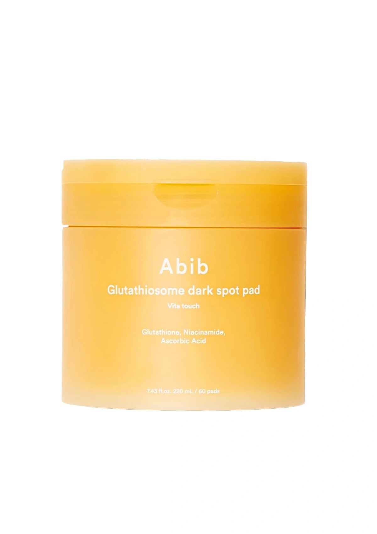 Aib Glutathione dark spot pad in a translucent yellow-orange jar with a matching lid, shown on a plain white background.