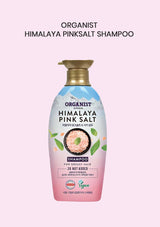 Organist Himalaya Pink Salt Shampoo bottle on a light pink background