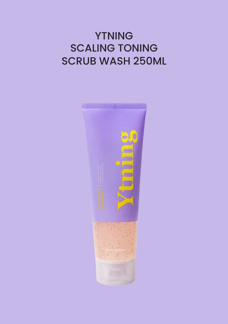 YTNING Scaling Toning Scrub Wash 250ml in the current purple and yellow tube packaging