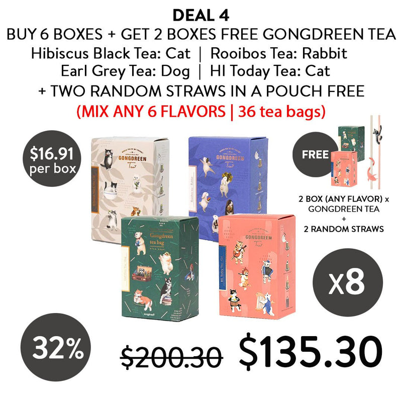 [GONGDREEN] (BUY 6 + 2 BOXES FREE + 2 STRAWS FREE) GONGDREEN TEA IN CAT DOG RABBIT - COCOMO