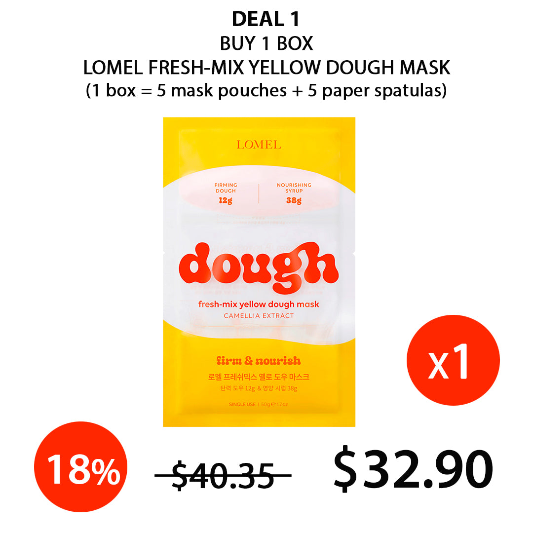 CLEARANCE SALE - [LOMEL] Fresh-Mix Yellow Dough Mask (1 Box = 5 Pouches + 5 Paper Spatulas)