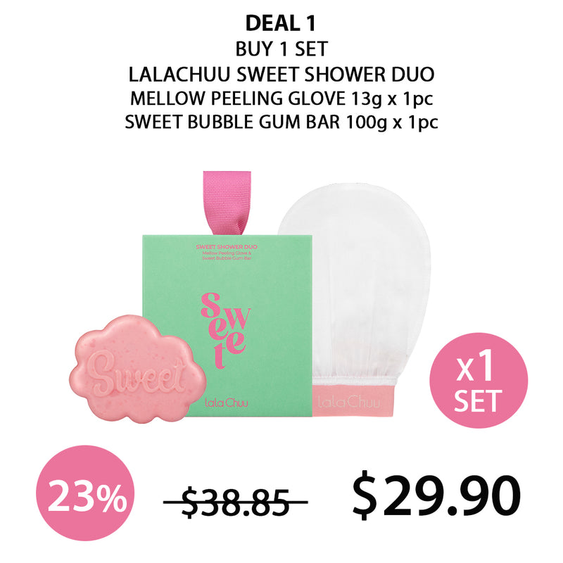 [LALACHUU] Sweet Shower Duo (Sweet Bubble Gum Bar + Mellow Peeling Glove)