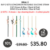 [GONGDREEN] Reusable Silicone Straw CAT and DINO