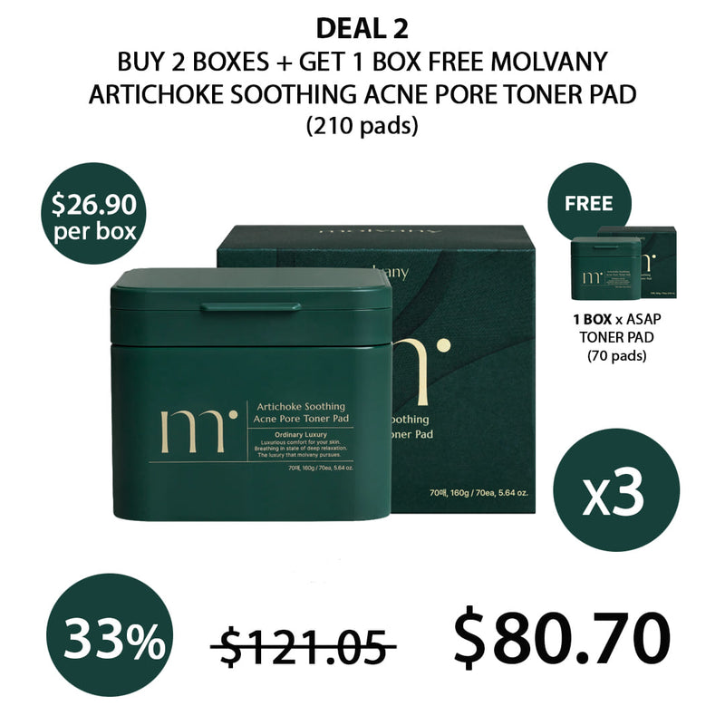 [MOLVANY] Artichoke Soothing Acne Pore Toner Pad 160ml (70 Pads)