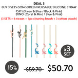 [GONGDREEN] Reusable Silicone Straw CAT and DINO