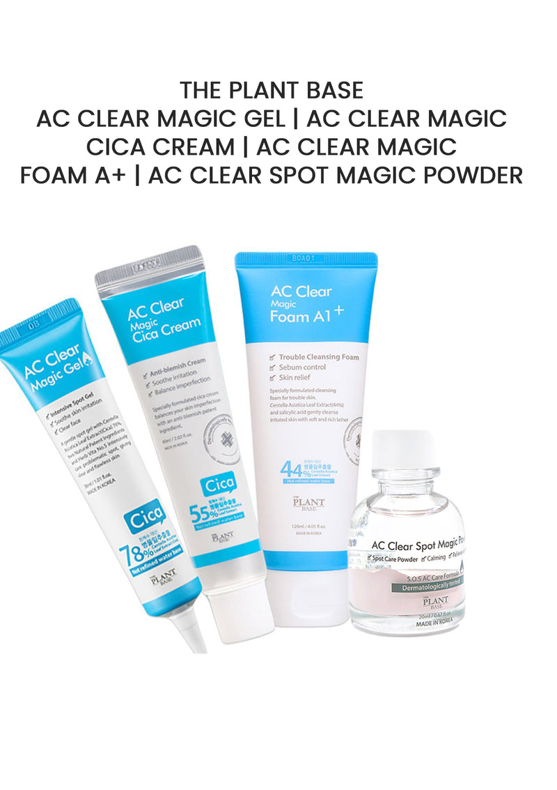 [THE PLANT BASE] AC Clear 4PC Bundle 1 Magic Gel + 1 Magic Cica Cream + 1 Magic Foam + 1 Spot Magic Powder