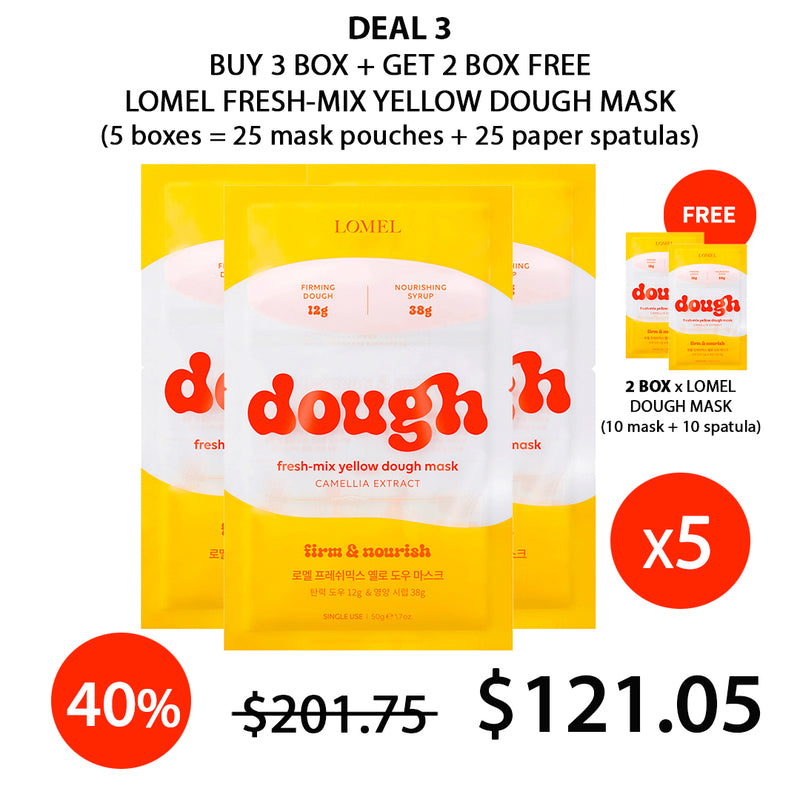 [LOMEL] Fresh-Mix Yellow Dough Mask (1 Box = 5 Pouches + 5 Paper Spatulas)