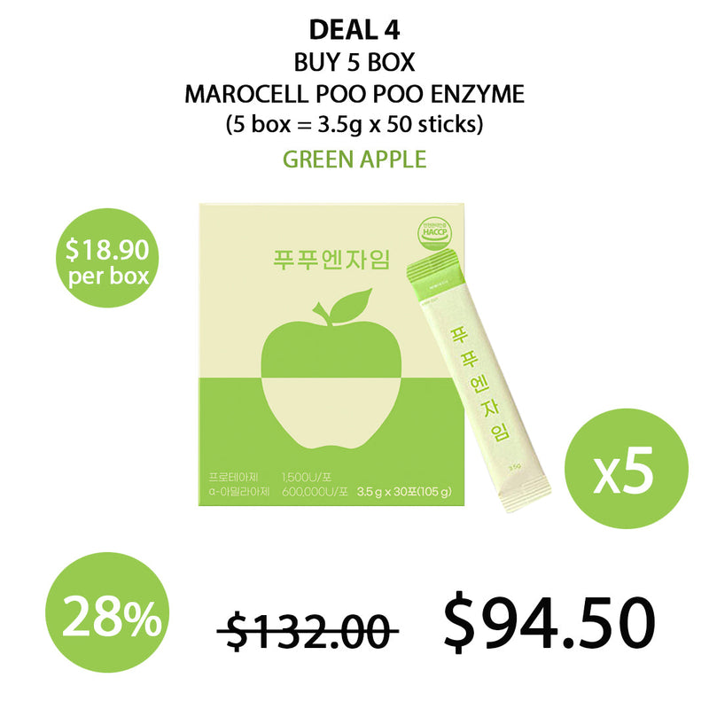 [MAROCELL] Poo Poo Enzyme Green Apple (1 Box = 3.5g x 10 Sticks)