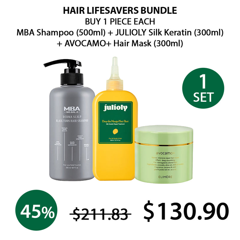 [BUNDLE]  MBA Shampoo 500ml | JULIOLY Silk Keratin Repair Treatment 300ml | AVOCAMO+ Hair Mask 300ml