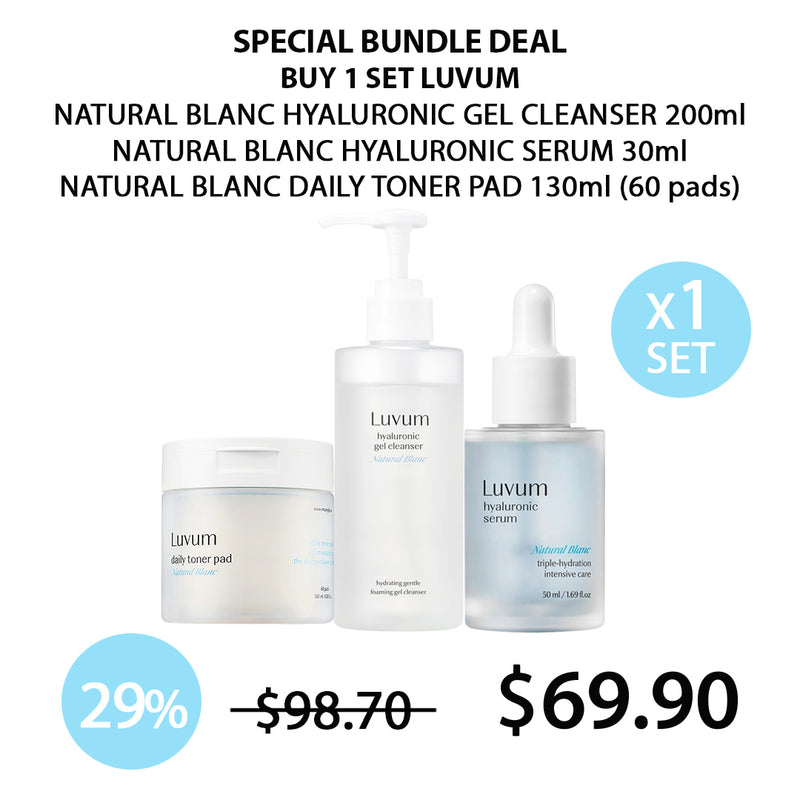 [LUVUM] Natural Blanc Hyaluronic Gel Cleanser | Daily Toner Pad | Serum