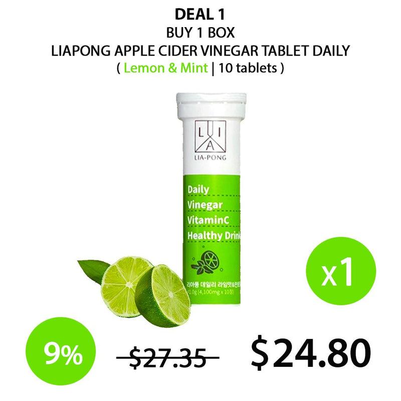 [LIAPONG] Apple Cider Vinegar Tablet Daily - Lime + Mint Flavour 41g (4100mg x 10 tablets) - COCOMO