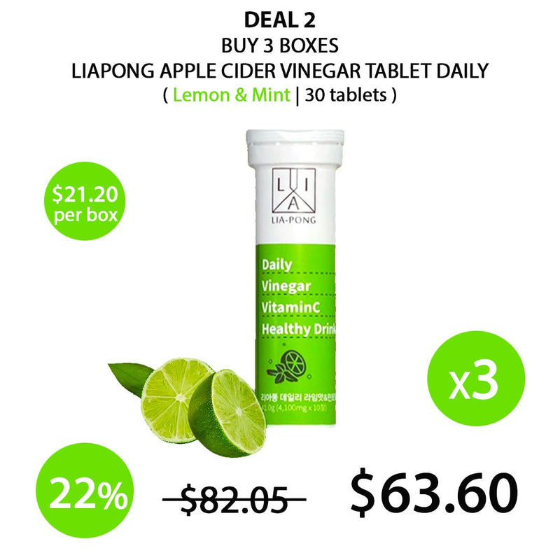 [LIAPONG] Apple Cider Vinegar Tablet Daily - Lime + Mint Flavour 41g (4100mg x 10 tablets) - COCOMO