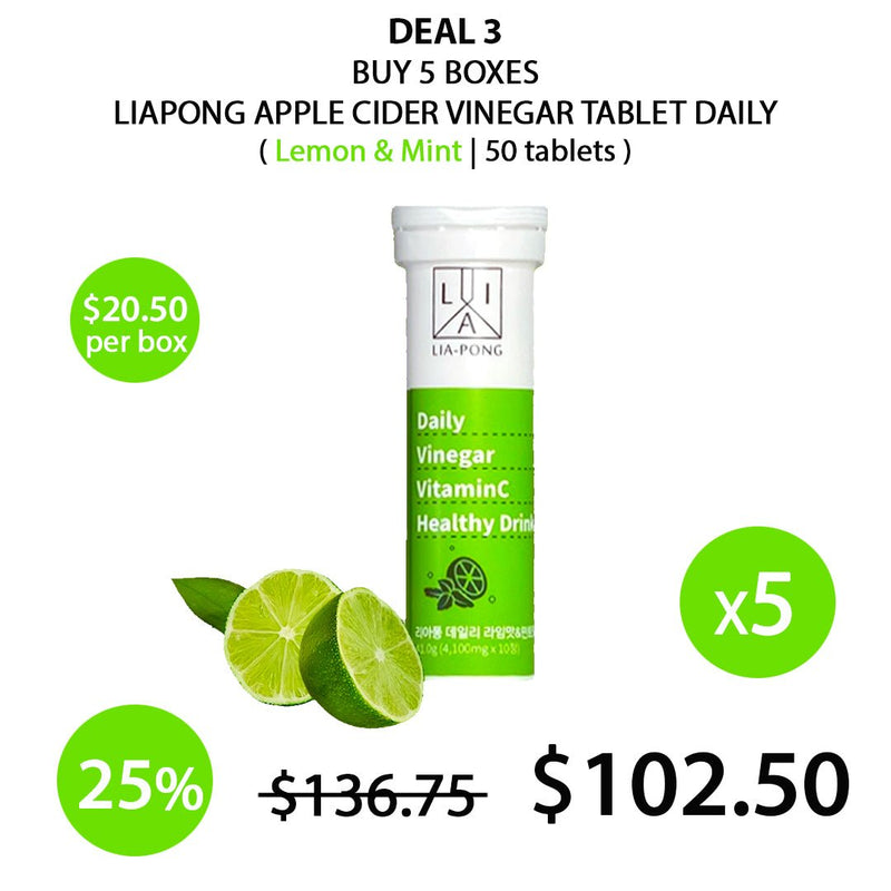 [LIAPONG] Apple Cider Vinegar Tablet Daily - Lime + Mint Flavour 41g (4100mg x 10 tablets) - COCOMO