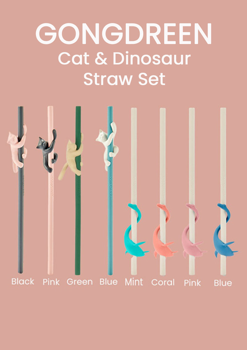 [GONGDREEN] Reusable Silicone Straw CAT and DINO - COCOMO