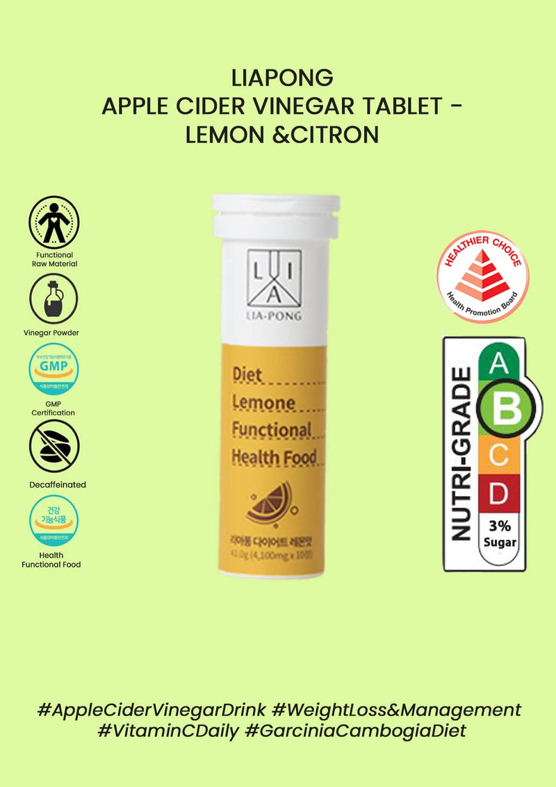 [LIAPONG] Apple Cider Vinegar Tablet Diet - Lemon and Citron 41g (4100mg x 10 tablets)